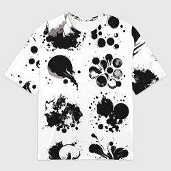 Футболка оверсайз женская Чёрно-белые кляксы - абстракция, цвет: 3D-принт