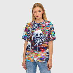 Футболка оверсайз женская Смеющиеся прикольные скелетики - нейроарт, цвет: 3D-принт — фото 2