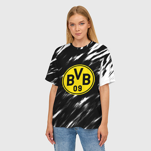 Женская футболка оверсайз Borussia штрихи красок текстура / 3D-принт – фото 3