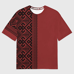 Женская футболка оверсайз Узоры славянские в красном цвете