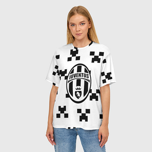 Женская футболка оверсайз Juventus x minecraft pattern / 3D-принт – фото 3