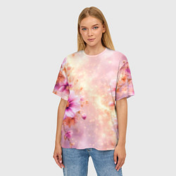 Футболка оверсайз женская Нежный розовый цветочный с золотистым свечением, цвет: 3D-принт — фото 2