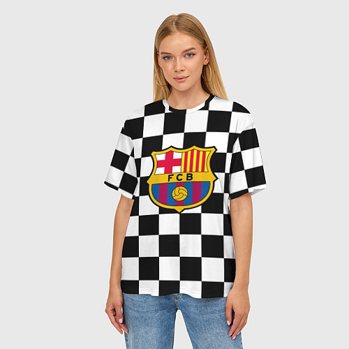 Женская футболка оверсайз Barcelona клетка / 3D-принт – фото 3