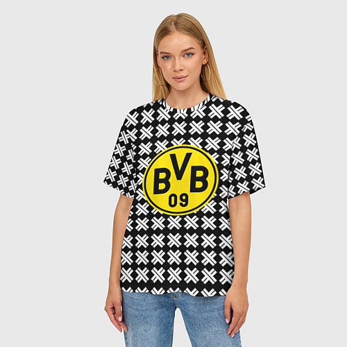 Женская футболка оверсайз Borussia pattern geometry / 3D-принт – фото 3