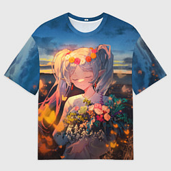 Футболка оверсайз женская Фрирен с цветами, цвет: 3D-принт