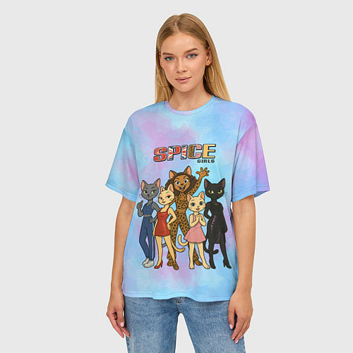 Женская футболка оверсайз Spice girls кошки из 90х / 3D-принт – фото 3