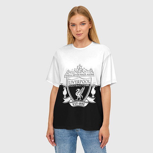 Женская футболка оверсайз Liverpool краски черно белые / 3D-принт – фото 3