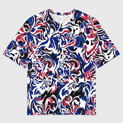 Футболка оверсайз женская Абстрактный паттерн бело-сине-красный, цвет: 3D-принт