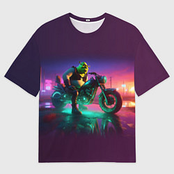 Футболка оверсайз женская Шрек на мотоцикле на закате - нейроарт фантазия, цвет: 3D-принт