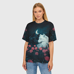 Футболка оверсайз женская Влюбленные волки и розы, цвет: 3D-принт — фото 2