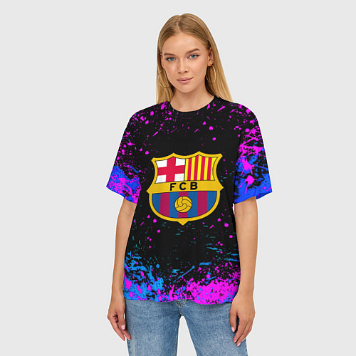 Женская футболка оверсайз Барселона неоновые краски / 3D-принт – фото 3