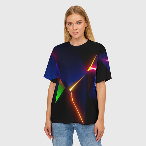 Женская футболка оверсайз Neon colored geometric / 3D-принт – фото 3