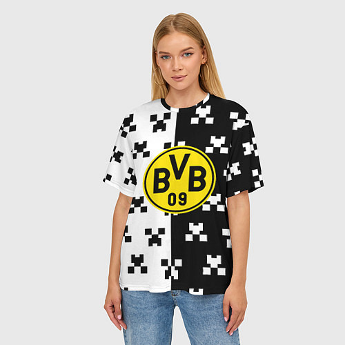 Женская футболка оверсайз Borussia pattern minecraft / 3D-принт – фото 3