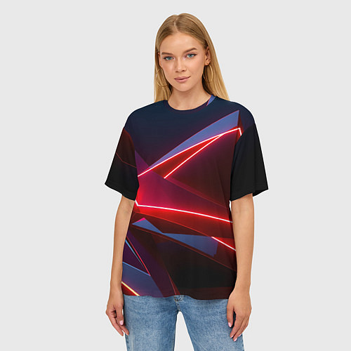 Женская футболка оверсайз Neon laser red / 3D-принт – фото 3