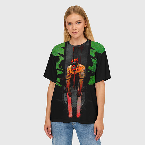 Женская футболка оверсайз Дэндзи с черепами Человек бензопила / 3D-принт – фото 3