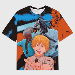 Женская футболка оверсайз Дэндзи и Макима из Человек бензопила