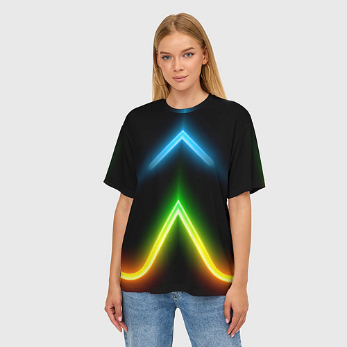 Женская футболка оверсайз Neon multicolored lines / 3D-принт – фото 3