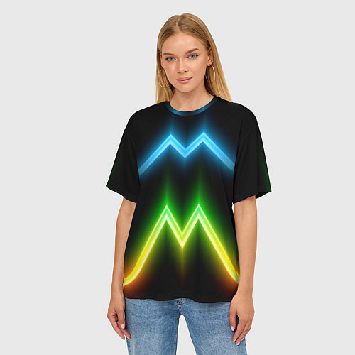 Женская футболка оверсайз Neon multicolored lines / 3D-принт – фото 3