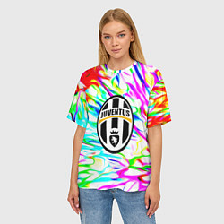 Футболка оверсайз женская Ювентус жидкие краски текстура, цвет: 3D-принт — фото 2