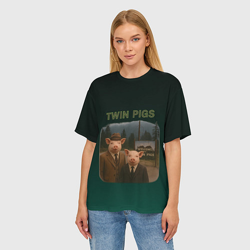 Женская футболка оверсайз Twin Pigs пародия / 3D-принт – фото 3