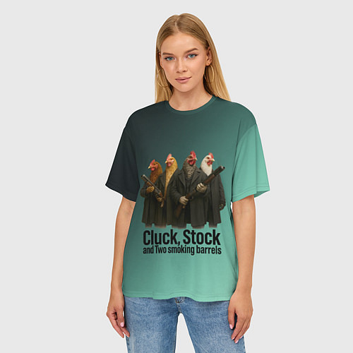 Женская футболка оверсайз Петухи - карты деньги два ствола / 3D-принт – фото 3