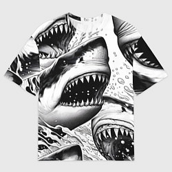 Футболка оверсайз женская Белая акула - стая, цвет: 3D-принт