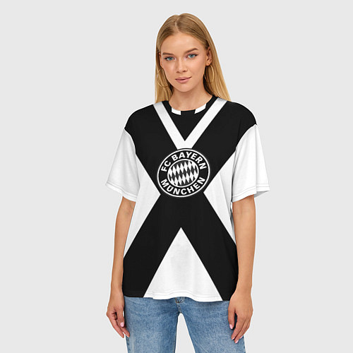 Женская футболка оверсайз Бавария Мюнхен полосы / 3D-принт – фото 3