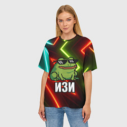 Футболка оверсайз женская Изи - лягушка мем в пиксельных очках, цвет: 3D-принт — фото 2