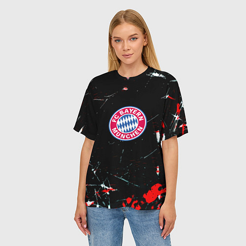 Женская футболка оверсайз Бавария Мюнхен штрихи красок / 3D-принт – фото 3