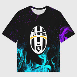 Футболка оверсайз женская Ювентус неоновый огонь, цвет: 3D-принт