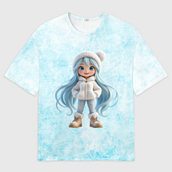 Футболка оверсайз женская Девочка-зима с синими волосами, цвет: 3D-принт