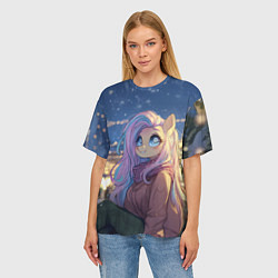 Футболка оверсайз женская Аниме - лошадка в новогодней атмосфере, цвет: 3D-принт — фото 2