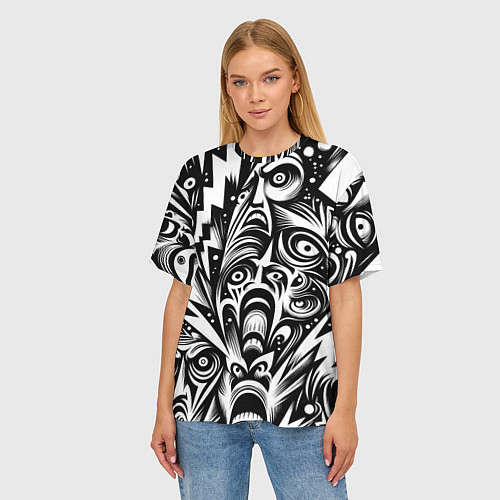 Женская футболка оверсайз Lightnings and faces - ai art fantasy / 3D-принт – фото 3