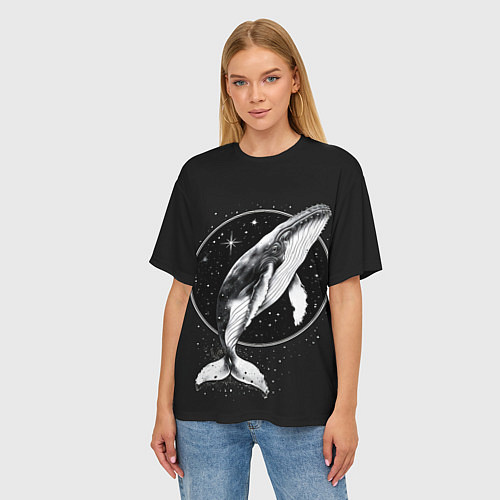 Женская футболка оверсайз Кит в звездном ореоле / 3D-принт – фото 3