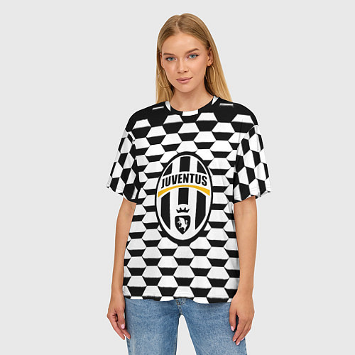 Женская футболка оверсайз Juventus геометрия черно белая / 3D-принт – фото 3