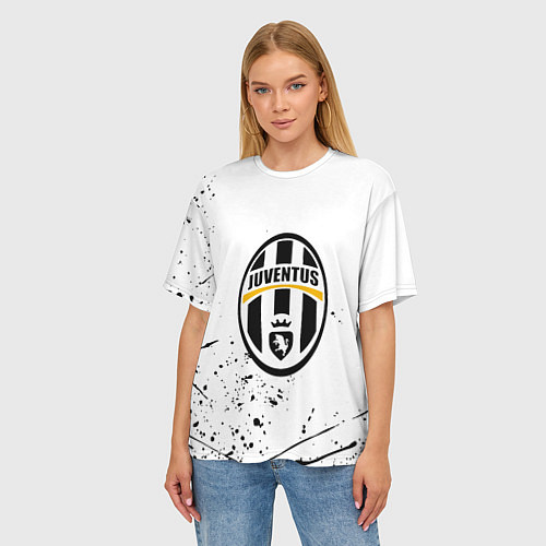 Женская футболка оверсайз Ювентус черные краски всплеск / 3D-принт – фото 3