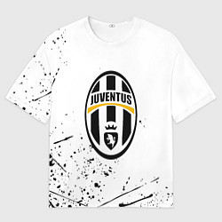 Футболка оверсайз женская Ювентус черные краски всплеск, цвет: 3D-принт
