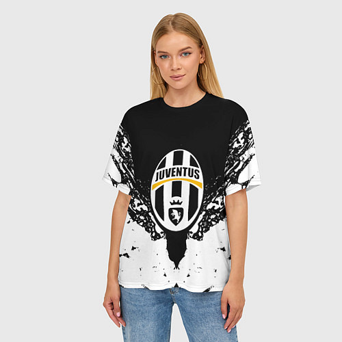 Женская футболка оверсайз Ювентус краски всплеск текстура / 3D-принт – фото 3