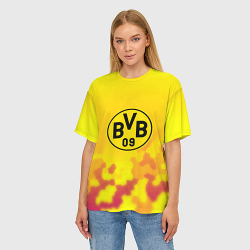 Женская футболка оверсайз Borussia камуфляж желтый текстура / 3D-принт – фото 3