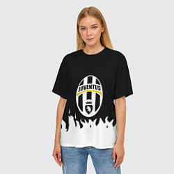 Футболка оверсайз женская Ювентус белый огонь текстура, цвет: 3D-принт — фото 2