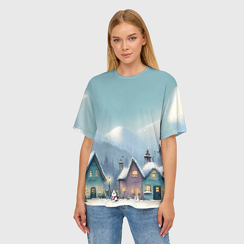 Женская футболка оверсайз Новогодние дома / 3D-принт – фото 3