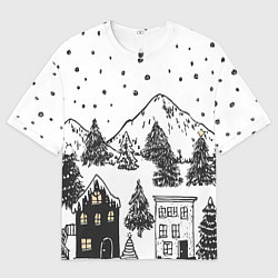 Женская футболка оверсайз Заснеженный черно-белый город