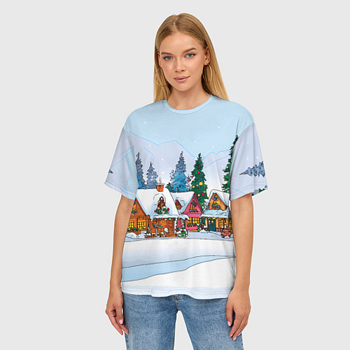 Женская футболка оверсайз Новогодник дворик / 3D-принт – фото 3