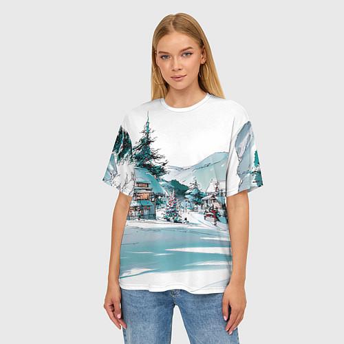 Женская футболка оверсайз Дома и елки - Новый год / 3D-принт – фото 3