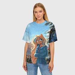 Футболка оверсайз женская Лошадка на новогодней площади, цвет: 3D-принт — фото 2