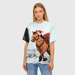Футболка оверсайз женская Лошадка везет новогодние подарки, цвет: 3D-принт — фото 2