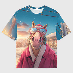 Футболка оверсайз женская Удивленная лошадь в очках, цвет: 3D-принт