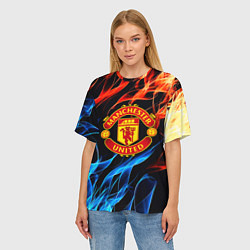 Футболка оверсайз женская Манчестер Юнайтед огонь битва, цвет: 3D-принт — фото 2