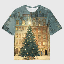 Футболка оверсайз женская Новогодний старый город, цвет: 3D-принт