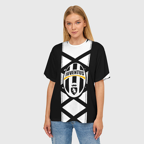 Женская футболка оверсайз Ювентус геометрия полосы линии / 3D-принт – фото 3